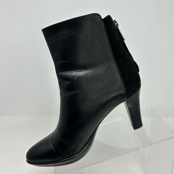 Aquatalia Women's Black Leather Ankle Boots Size 7 High Heel Back Zip Closure - Picture 3 of 13